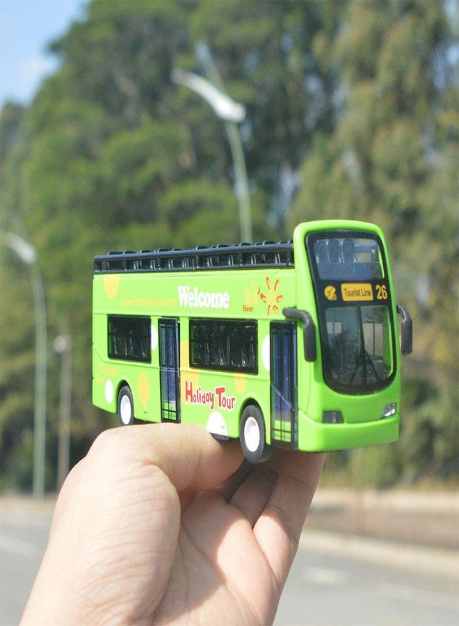 Ailejia City Bus Sightseeing Double Decker Bus Model Open Top Pull Back Vehicles Toy Die Cast Pull Back Vehicles Mini Model Car Lights and Music (Green) - Image 5